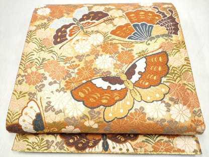 平和屋着物●西陣　河合美術織物謹製　六通柄袋帯　唐織　花蝶文　金糸　正絹　逸品　CABM6227hy