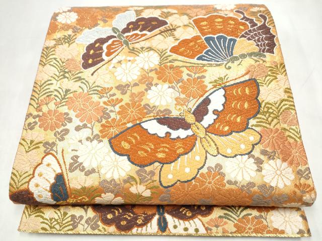 平和屋着物●西陣　河合美術織物謹製　六通柄袋帯　唐織　花蝶文　金糸　正絹　逸品　CABM6227hy