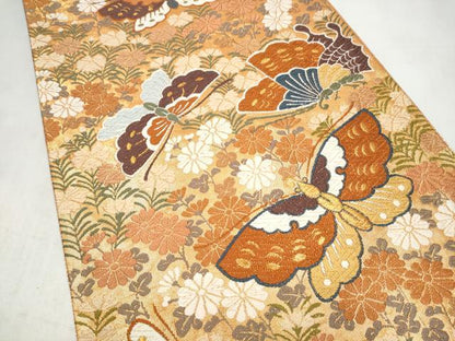 平和屋着物●西陣　河合美術織物謹製　六通柄袋帯　唐織　花蝶文　金糸　正絹　逸品　CABM6227hy