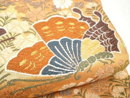 平和屋着物●西陣　河合美術織物謹製　六通柄袋帯　唐織　花蝶文　金糸　正絹　逸品　CABM6227hy