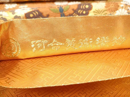 平和屋着物●西陣　河合美術織物謹製　六通柄袋帯　唐織　花蝶文　金糸　正絹　逸品　CABM6227hy