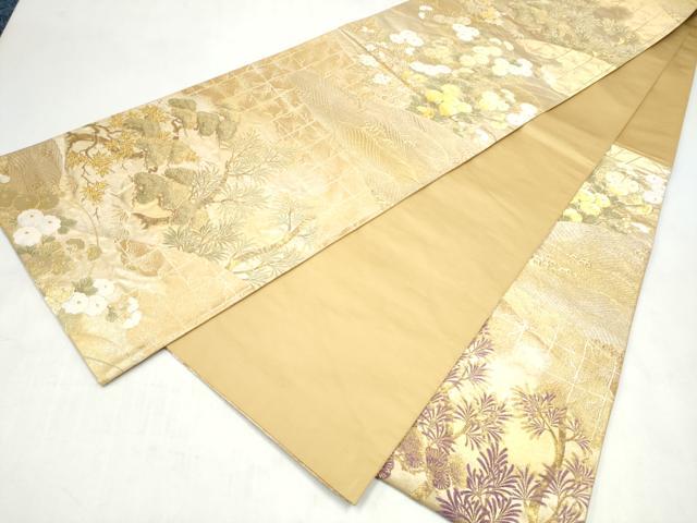 平和屋着物●西陣　京の名門　じゅらく謹製　帝王紫　六通柄袋帯　草花文　金糸　正絹　逸品　CABM6232hy