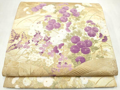 平和屋着物●西陣　京の名門　じゅらく謹製　帝王紫　六通柄袋帯　草花文　金糸　正絹　逸品　CABM6232hy