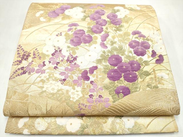 平和屋着物●西陣　京の名門　じゅらく謹製　帝王紫　六通柄袋帯　草花文　金糸　正絹　逸品　CABM6232hy