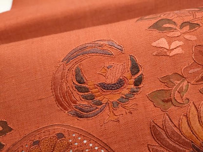 平和屋着物●中国三大刺繍　スワトウ相良刺繍　総刺繍　太鼓柄袋帯　紬地　鴛鴦花文　正絹　逸品　CABM6234hy