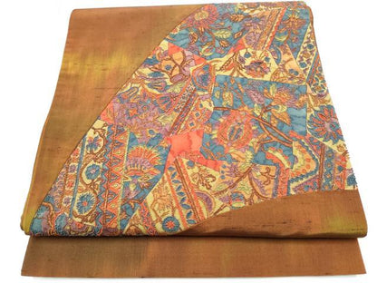 平和屋着物●中国三大刺繍　相良刺繍　太鼓柄袋帯　紬地　更紗花文　正絹　逸品　CABM6237hy