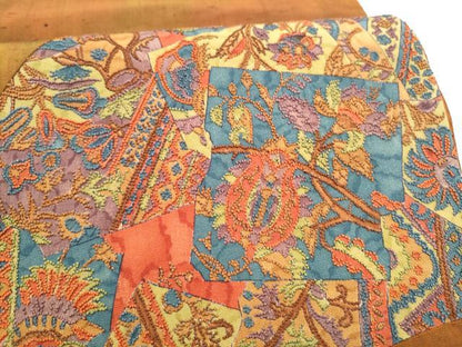 平和屋着物●中国三大刺繍　相良刺繍　太鼓柄袋帯　紬地　更紗花文　正絹　逸品　CABM6237hy