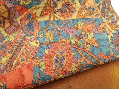 平和屋着物●中国三大刺繍　相良刺繍　太鼓柄袋帯　紬地　更紗花文　正絹　逸品　CABM6237hy