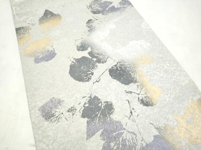 平和屋着物●太鼓柄袋帯　枝葉文　金彩　銀通し地　正絹　逸品　CABM6252hy