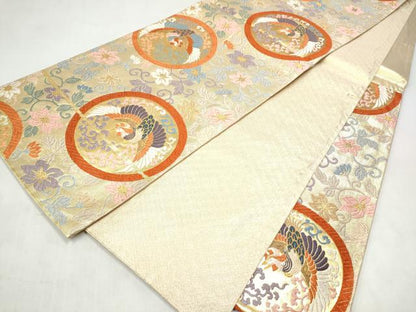 平和屋着物●佐賀錦　六通柄袋帯　唐織　鉄線丸文　金糸　正絹　逸品　CABM6254hy