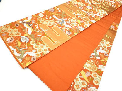 平和屋着物●西陣　河合美術織物謹製　六通柄袋帯　唐織　飛鶴花蝶文　金糸　正絹　逸品　CABM6256hy