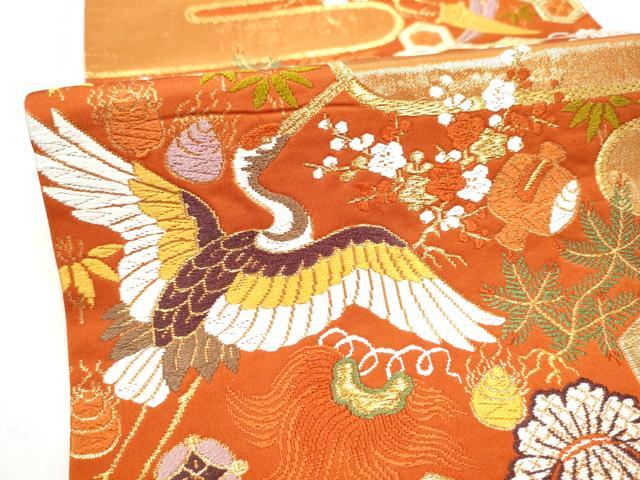平和屋着物●西陣　河合美術織物謹製　六通柄袋帯　唐織　飛鶴花蝶文　金糸　正絹　逸品　CABM6256hy