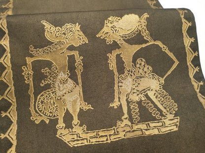 平和屋着物●洛風林　工芸帯地　太鼓柄袋帯　向かい動物文　金糸　正絹　逸品　未使用　CABM6260hy