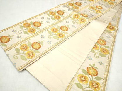 平和屋着物●六通柄袋帯　花唐草文　金糸　正絹　逸品　CABM6262hy