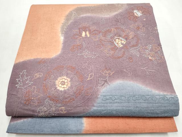 平和屋着物●中国三大刺繍　相良刺繍　総刺繍　太鼓柄袋帯　紬地　更紗花唐草文　正絹　逸品　CABM6284hy