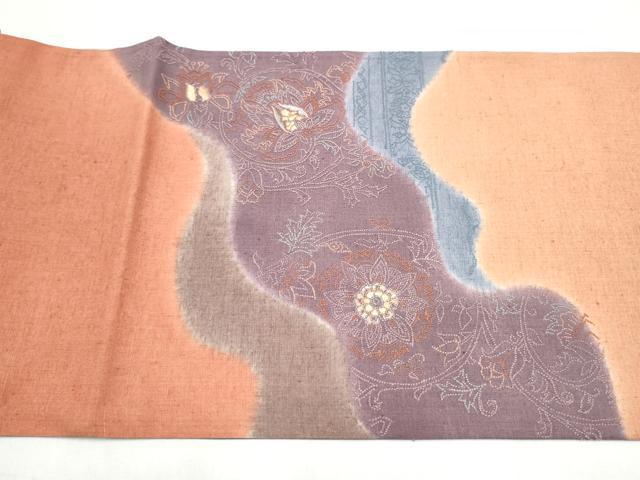 平和屋着物●中国三大刺繍　相良刺繍　総刺繍　太鼓柄袋帯　紬地　更紗花唐草文　正絹　逸品　CABM6284hy