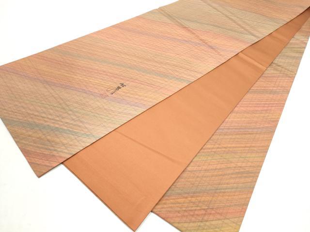 平和屋着物●染色家 岩浅公展　全通柄袋帯　斜線霞文　金通し地　正絹　逸品　CABM6289hy