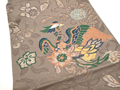 平和屋着物●西陣　白綾苑大庭 　六通柄袋帯　鳳凰花文　金糸　正絹　逸品　CABM6315hy