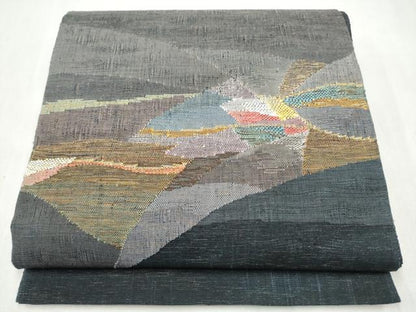 平和屋着物●太鼓柄袋帯　紬地　霞文　金糸　正絹　逸品　CABM6329hy