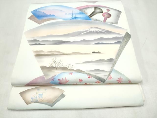 平和屋着物●塩瀬　九寸開き名古屋帯　作家物　地紙風景文　正絹　逸品　CABM6342hy