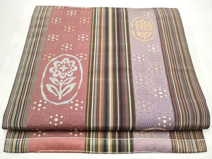 平和屋着物●本場筑前博多織　八寸名古屋帯　花間道　金糸　正絹　逸品　CABM6352hy