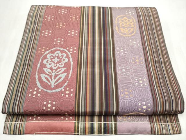 平和屋着物●本場筑前博多織　八寸名古屋帯　花間道　金糸　正絹　逸品　CABM6352hy