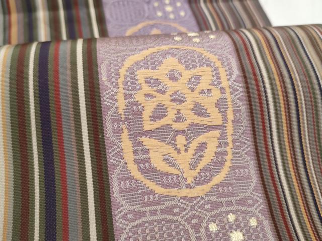 平和屋着物●本場筑前博多織　八寸名古屋帯　花間道　金糸　正絹　逸品　CABM6352hy