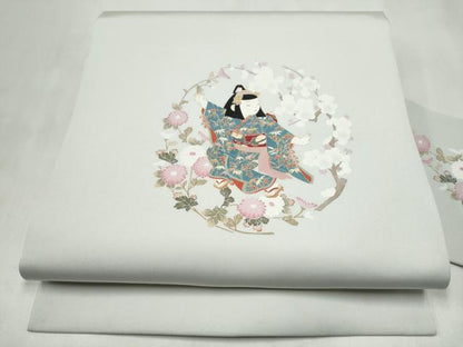 平和屋着物●塩瀬　九寸名古屋帯　友禅　童子遊び　正絹　逸品　CABM6354hy