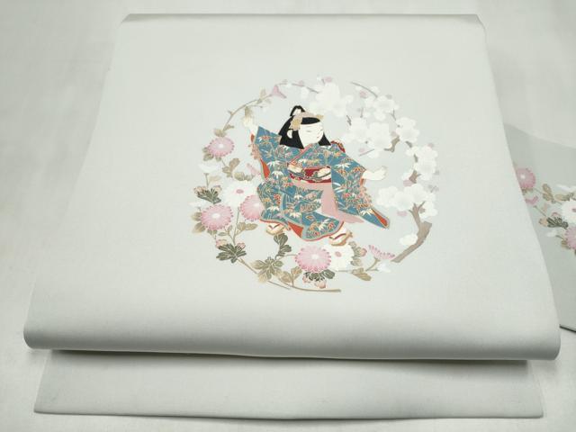 平和屋着物●塩瀬　九寸名古屋帯　友禅　童子遊び　正絹　逸品　CABM6354hy