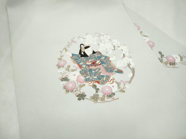 平和屋着物●塩瀬　九寸名古屋帯　友禅　童子遊び　正絹　逸品　CABM6354hy