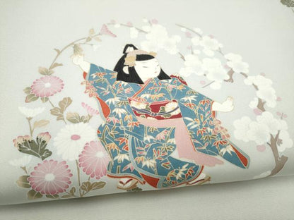 平和屋着物●塩瀬　九寸名古屋帯　友禅　童子遊び　正絹　逸品　CABM6354hy