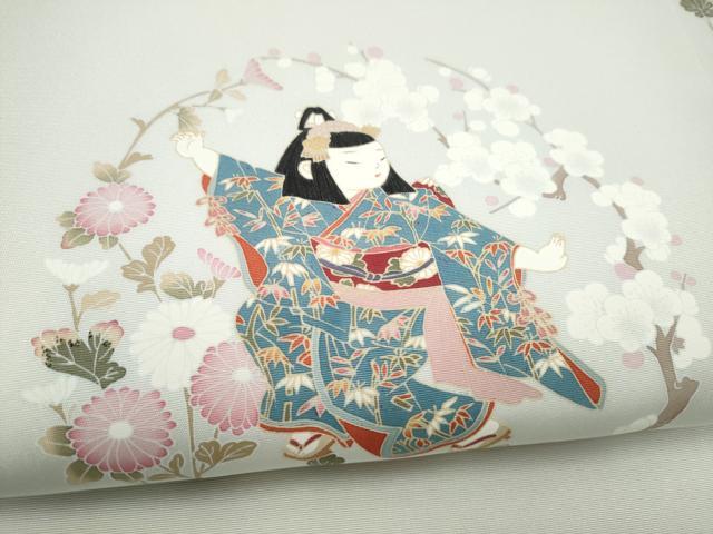 平和屋着物●塩瀬　九寸名古屋帯　友禅　童子遊び　正絹　逸品　CABM6354hy