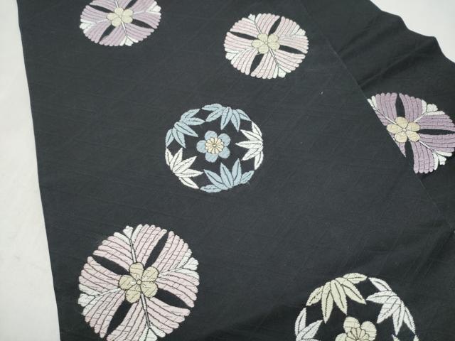 平和屋着物●九寸名古屋帯　唐織　五嶋紐　松竹梅丸文　黒地　正絹　逸品　CABM6371hy