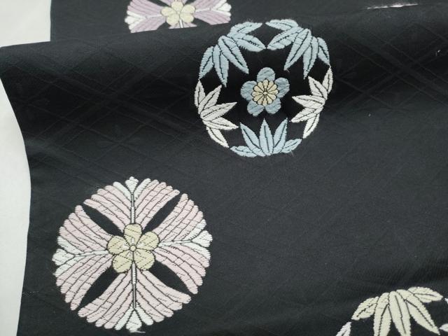 平和屋着物●九寸名古屋帯　唐織　五嶋紐　松竹梅丸文　黒地　正絹　逸品　CABM6371hy