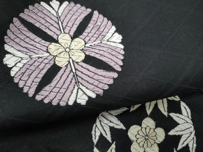 平和屋着物●九寸名古屋帯　唐織　五嶋紐　松竹梅丸文　黒地　正絹　逸品　CABM6371hy