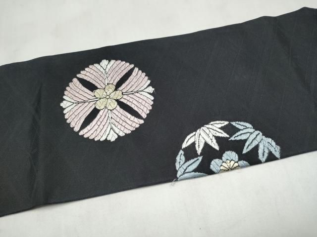 平和屋着物●九寸名古屋帯　唐織　五嶋紐　松竹梅丸文　黒地　正絹　逸品　CABM6371hy
