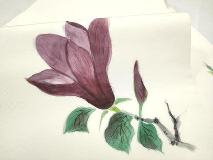 平和屋着物●塩瀬　九寸名古屋帯　作家物　手描き　枝花文　正絹　逸品　CABM6388hy