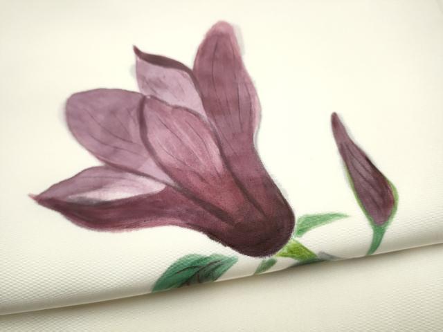 平和屋着物●塩瀬　九寸名古屋帯　作家物　手描き　枝花文　正絹　逸品　CABM6388hy