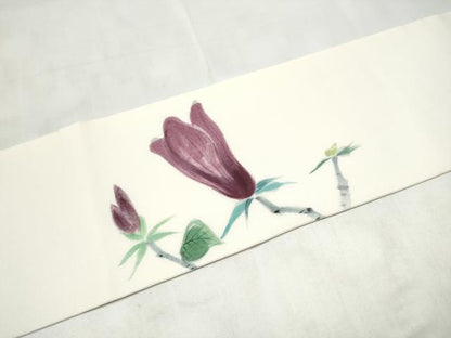 平和屋着物●塩瀬　九寸名古屋帯　作家物　手描き　枝花文　正絹　逸品　CABM6388hy