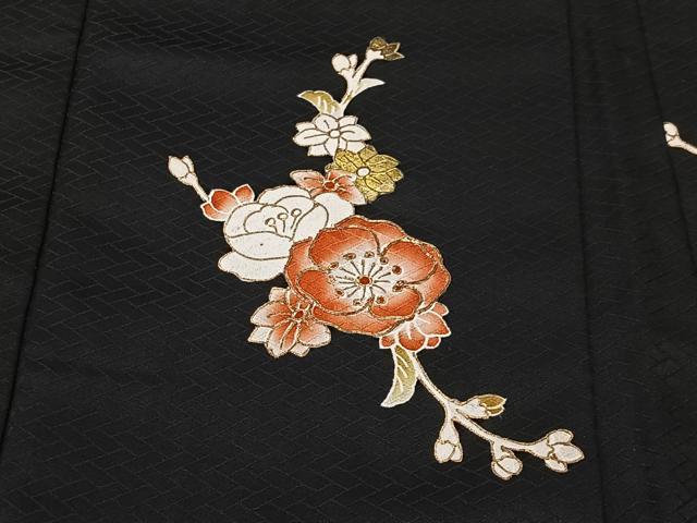 平和屋着物＃羽織　駒刺繍　草花文　黒地　金彩　正絹　逸品　CABM6412ua