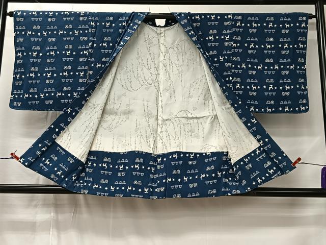 平和屋着物＃羽織　動物草花文　お召縮緬　正絹　逸品　CABM6413ua