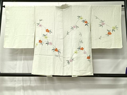 平和屋着物＃羽織　手描き　草花文　正絹　逸品　CABM6415ua