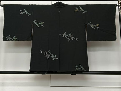 平和屋着物＃羽織　寿光織　草葉文　黒地　金銀糸　正絹　逸品　未使用　CABM6423ua