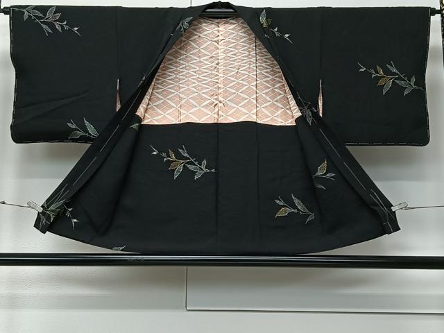 平和屋着物＃羽織　寿光織　草葉文　黒地　金銀糸　正絹　逸品　未使用　CABM6423ua