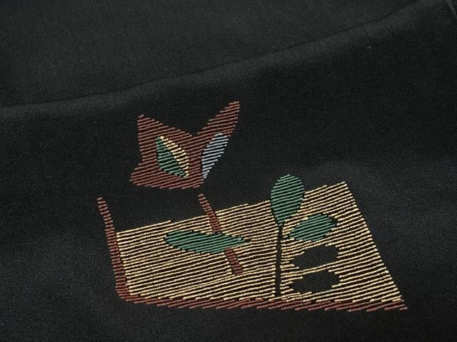 平和屋着物＃羽織　幾何学花文　黒地　金銀彩　正絹　逸品　CABM6424ua