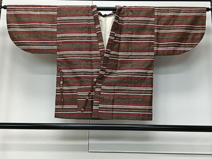 平和屋着物＃道中着　紬地　横段文　正絹　逸品　CABM6426ua