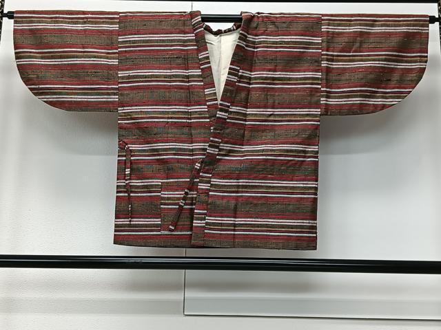 平和屋着物＃道中着　紬地　横段文　正絹　逸品　CABM6426ua