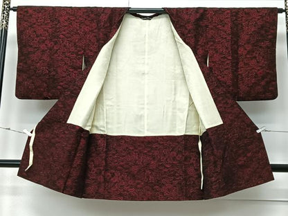 平和屋着物＃道行コート　輪奈ビロード　草花文　ロング丈　ほていや扱い　正絹　逸品　CABM6431ua