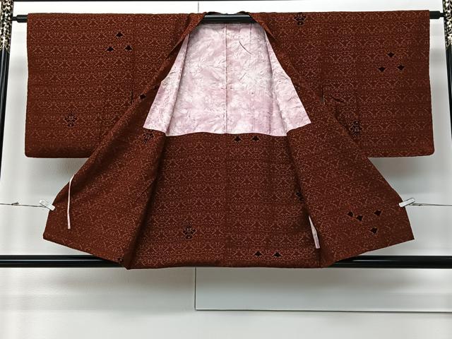 平和屋着物＃道行コート　輪奈ビロード　更紗草花文　正絹　逸品　CABM6432ua