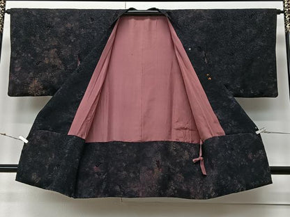 平和屋着物＃道行コート　輪奈ビロード　花唐草文　暈し染め　ロング丈　正絹　逸品　CABM6434ua